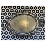 SILVER-TONE METAL OVAL SERVING TRAY, ENGRAVED