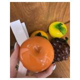 ART GLASS FRUIT FIGURINES, GRAPE BUNCH, ORANGE,
