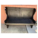 BLACK PAINTED WOOD BENCH, HIGH BACK, PANEL