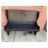 HIGH BACK BENCH, BLACK PAINTED WOOD, SOLID PANEL