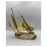 DEMOTT METAL SAILBOAT SCULPTURE, ONYX BASE,