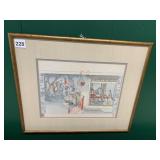 FRAMED EAST ASIAN GENRE PRINT, MULTI-FIGURE