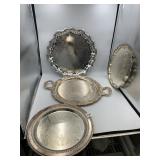 SILVER-TONE SERVING TRAYS, ASSORTED SHAPES,
