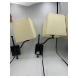 BLACK METAL WALL SCONCE LAMPS, PR, CREAM FABRIC