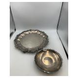 SILVER-PLATED SERVING BOWL W/ RUFFLED RIM; ORNATE