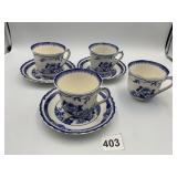 BLUE & WHITE FLORAL PATTERN TEA CUPS & SAUCERS,