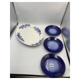 O PAQUEVILLE CERAMIC PLATES AND PLATTER, BLUE