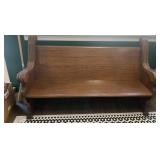 OAK WOOD CHURCH PEW, ORNATE CARVED DETAILS,