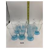 GLASS FOOTED SUNDAE GLASSES, RIBBED BODY, BLUE