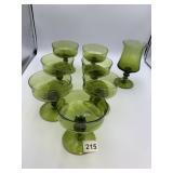 VTG GREEN GLASS GOBLETS, TWO STYLES, STEMMED