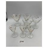 GLASS STEMMED CORDIAL GLASSES, GOLD-TONE STAR &