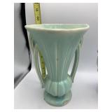 VTG STUDIO POTTERY VASE, AQUA GLAZED INTERIOR,