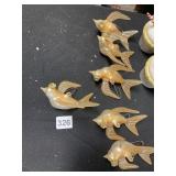 CHAMPAGNE BLOWN GLASS BIRD ORNAMENTS, IRIDESCENT