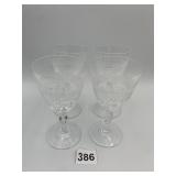 CRYSTAL STEMMED GOBLETS, CUT DIAMOND PATTERN,