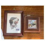 FRAMED DOG PORTRAIT W/ CERAMIC TILE ART, TOURADA