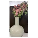 LARGE PALE GREEN GLOBULAR VASE W/ FAUX PINK