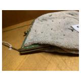 VINTAGE BEADED PURSE, WHITE GLASS BEADS, METAL