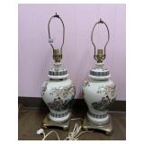 PAIR OF VTG ASIAN CERAMIC TABLE LAMPS, FIGURAL &
