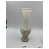 FROSTED GLASS VASE, HAND-PAINTED BIRD & FLORAL