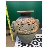 TERRACOTTA URN, CARVED ELEPHANT HEADS, SCROLLWORK