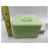 VTG JADEITE GLASS SQUARE COVERED DISH.