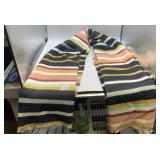 MULTI-COLOR STRIPED BLANKET, FRINGED EDGES.