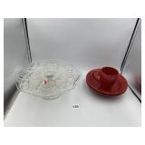 WAECHTERSBACH RED CERAMIC CUPS W/ SAUCERS,