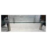 CLEAR PLATE GLASS DISPLAY SHELF W/ CYLINDRICAL