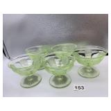 GREEN GLASS FOOTED DESSERT CUPS, STARBURST BASE.