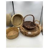 ASSORTED WOVEN BASKETS, WICKER, COILED, STRAW.