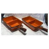 CERAMIC DIVIDED BAKING DISHES, ORANGE GLAZE,