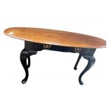 WOOD DROP-LEAF CONSOLE TABLE, BLACK PAINTED BASE,