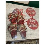 MERRY CHRISTMAS RED WOODEN SIGNS, GLITTER SANTA