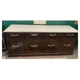 SIDEBOARD - TRAVERTINE TOP, DARK WOOD, BRASS-TONE
