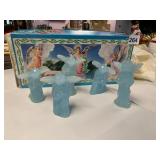 LIGHT BLUE ANGEL CANDLES, DECORATIVE BOX W/ ANGEL