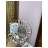 CUT CRYSTAL STEMMED GOBLETS, LEAF ETCHED, DIAMOND