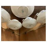 ALFRED MEAKIN BLUE GRAPE TEACUPS, SAUCERS, WOOD &