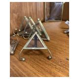 BRASS-TONE METAL & GLASS TRIANGULAR VOTIVE