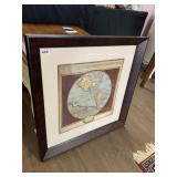 FRAMED ANTIQUE-STYLE WORLD MAP PRINT, 