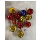 VTG GLASS REFLECTOR CHRISTMAS ORNAMENTS, ASSORTED