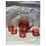 VINTAGE OMBRE PINK GLASS PITCHER W/ GOLD-TONE