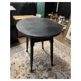 BLACK PAINTED ROUND SIDE TABLE, THREE LEGS.