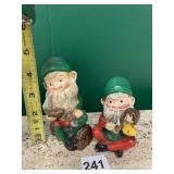 CERAMIC GNOME FIGURINES, GREEN HATS, WHITE