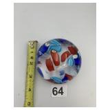 MURANO ART GLASS PAPERWEIGHT, RED WHITE BLUE