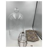 LARGE GLASS CLOCHE W/ WIRE CAGE DECOR, PATTERNED