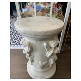 CREAM CAST STONE PEDESTAL W/ CHERUB MOTIFS,