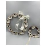 OYSTER SHELL WREATHS, GILT EDGES, WHITE RIBBON