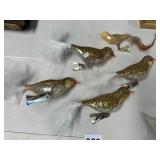 VTG GLASS CLIP-ON BIRD ORNAMENTS, GOLD GLITTER