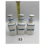 VTG MILK GLASS BATHROOM DECANTER BOTTLES, BLUE