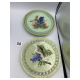 CERAMIC DECORATIVE PLATES, EMBOSSED GRAPE MOTIF,